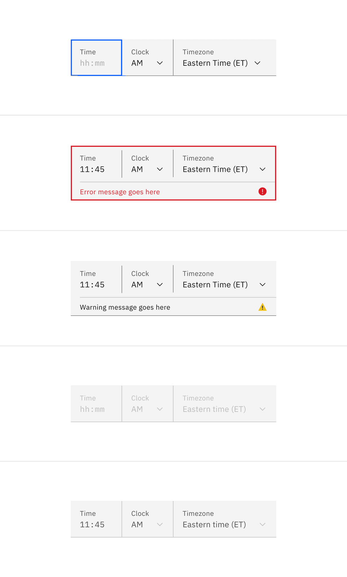 Fluid time picker input states